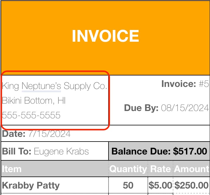 how to write an invoice example for contact information