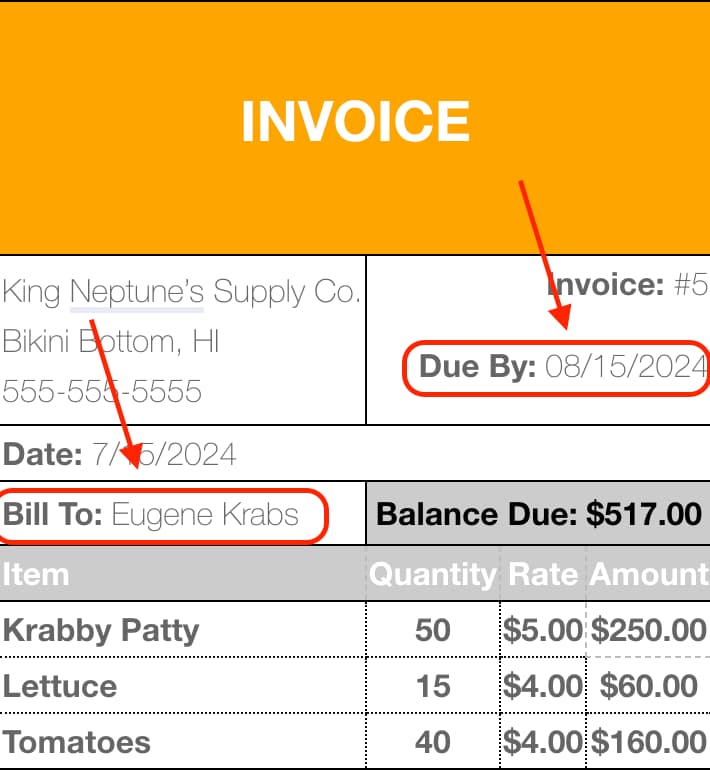 example of creating an invoice